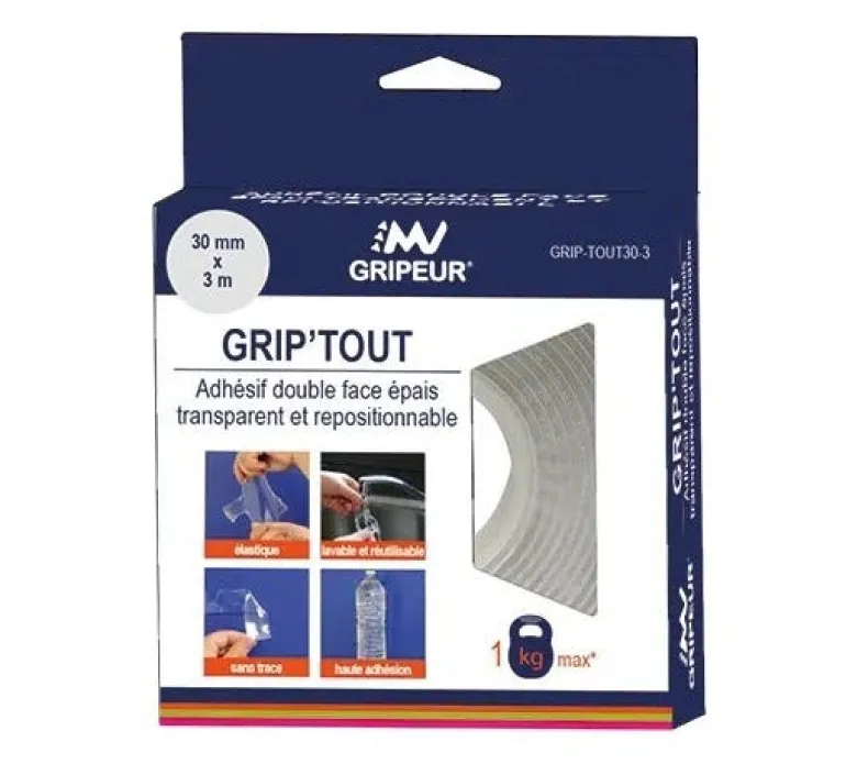 Adhésif double face Grip'Tout transparent 30mm x 3m