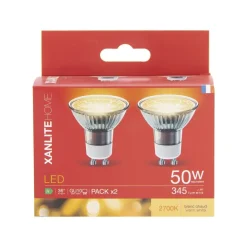 Ampoule LED GU10 345lm 5W 2700K blanc chaud x2
