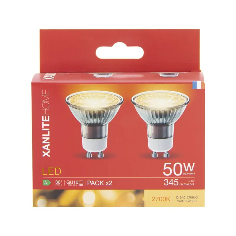 Ampoule LED GU10 345lm 5W 2700K blanc chaud x2