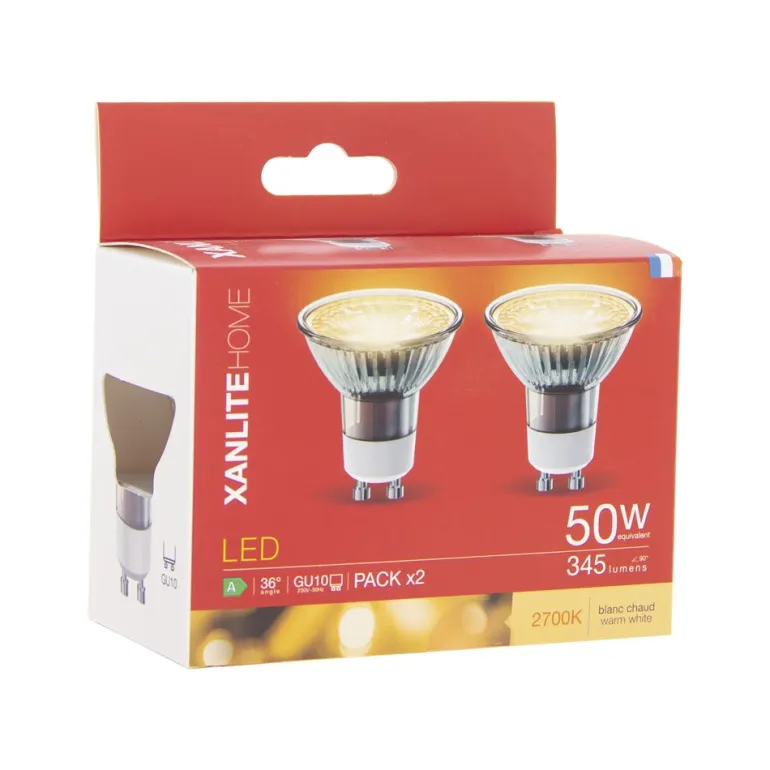 Ampoule LED GU10 345lm 5W 2700K blanc chaud x2