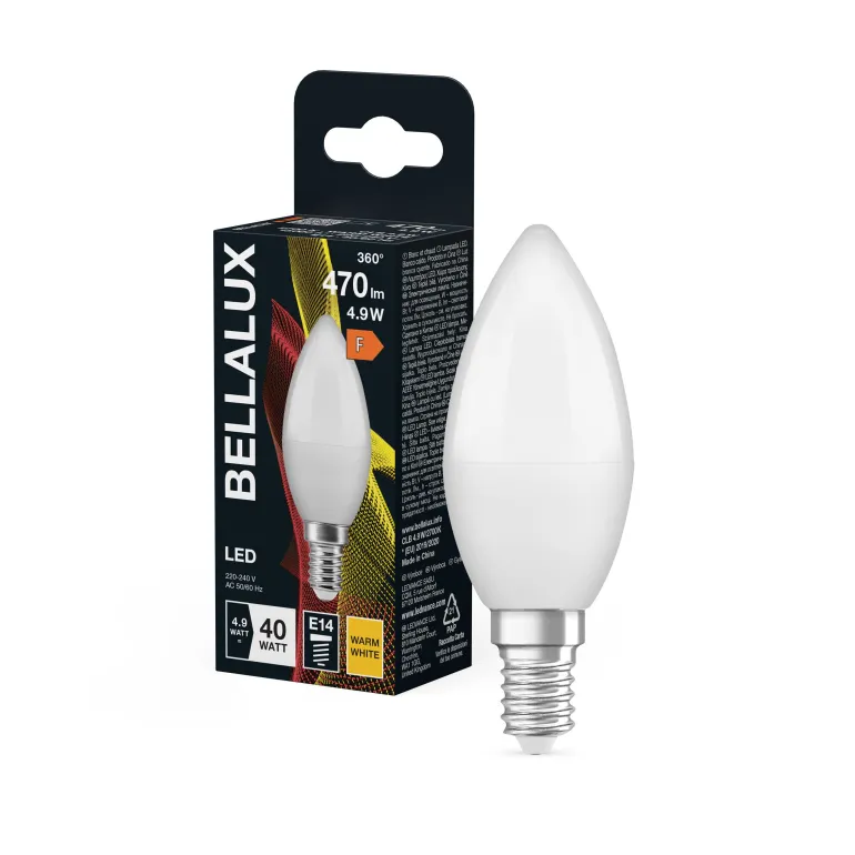 Ampoule Bellalux Led Flamme Dépoli 4,9W=40 E14 Chaud