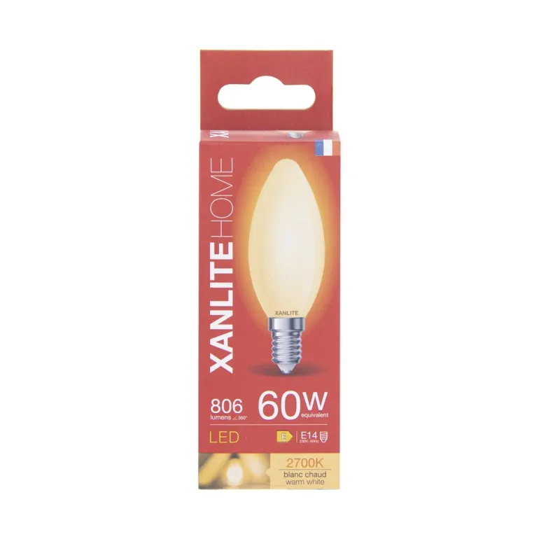 Ampoule filament LED flamme E14 806lm 6,5W 2700k blanc chaud