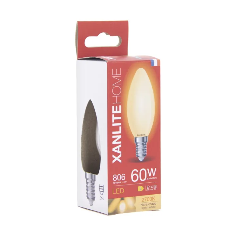 Ampoule filament LED flamme E14 806lm 6,5W 2700k blanc chaud