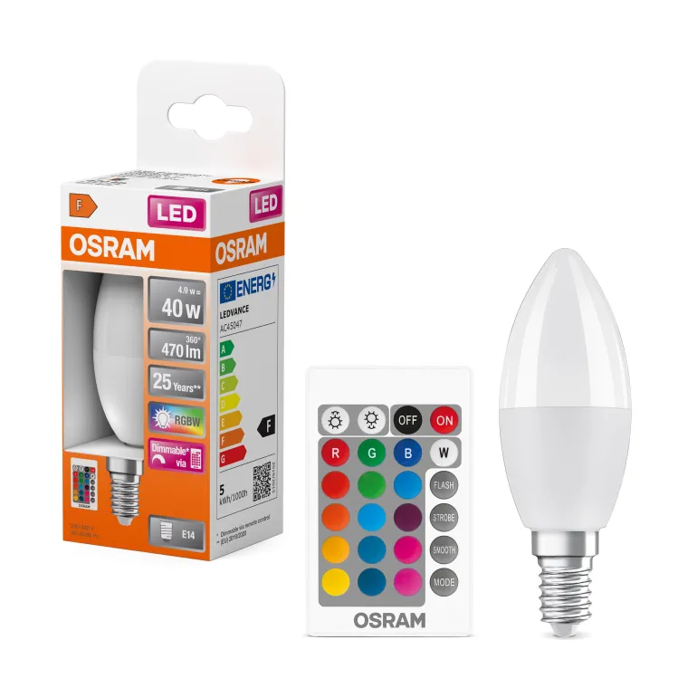 Ampoule Flamme Rgbw Dépoli Var 4,9W=40 E14 Chaud