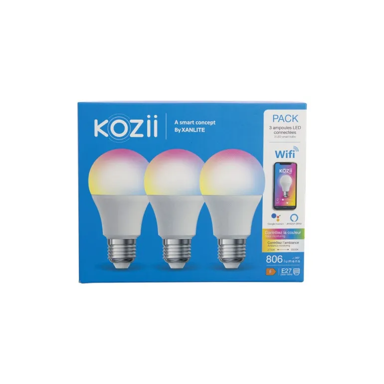 Ampoule LED connectée Kozii A60 E27 806lm 9W RVB x3