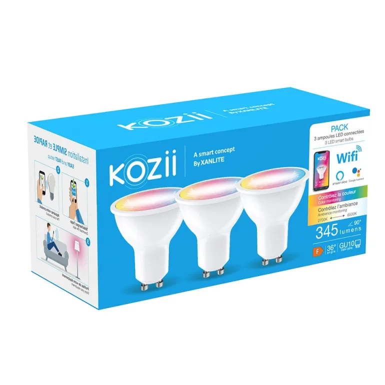 Ampoule spot LED connectée Kozii GU10 345lm 4,7W RVB x3