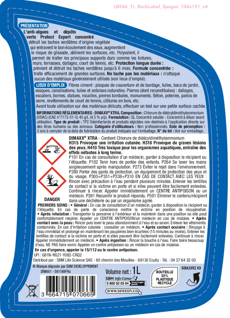 Anti-algues et dépôts verts concentré 1L PROTECT EXPERT