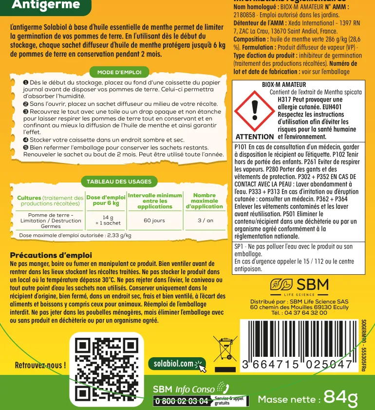 Antigerme pommes de terre 84g SOLABIOL