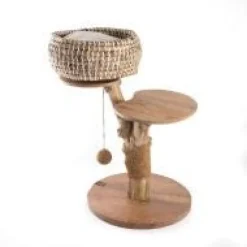 Arbre à chat en bois caféier panier H.58 cm