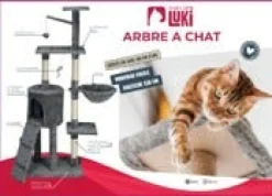 Arbre à chat multi-niveaux avec niche, hamac et griffoirs