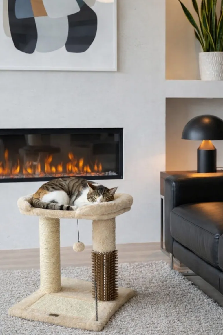 Arbre à chat à plateforme - jouet, griffoir, grattoir Écru