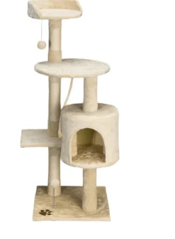 Arbre à chat refuge et jouet intégrés écru 40 x 40 x 112 cm