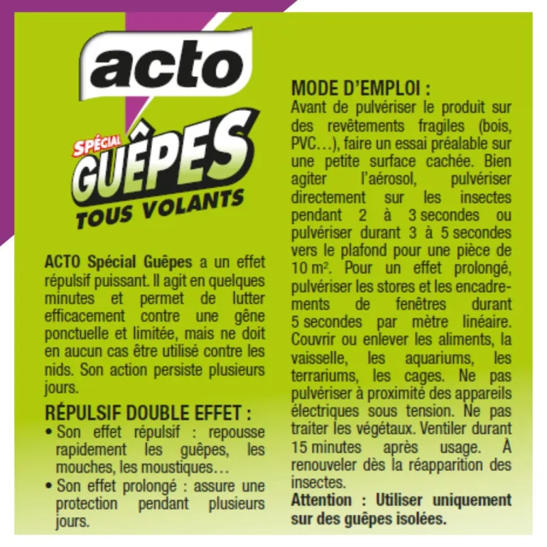 Aérosol spécial guêpes/insectes volants 400ml + 25% offerts