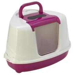 Bac à litière d'angle en plastique rose/blanc Cosy Corner