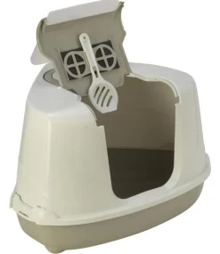 Bac à litière d'angle en plastique taupe/blanc Cosy Corner