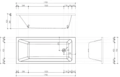 Baignoire rectangulaire Aquae Square 170x75 x 52-54cm blanc