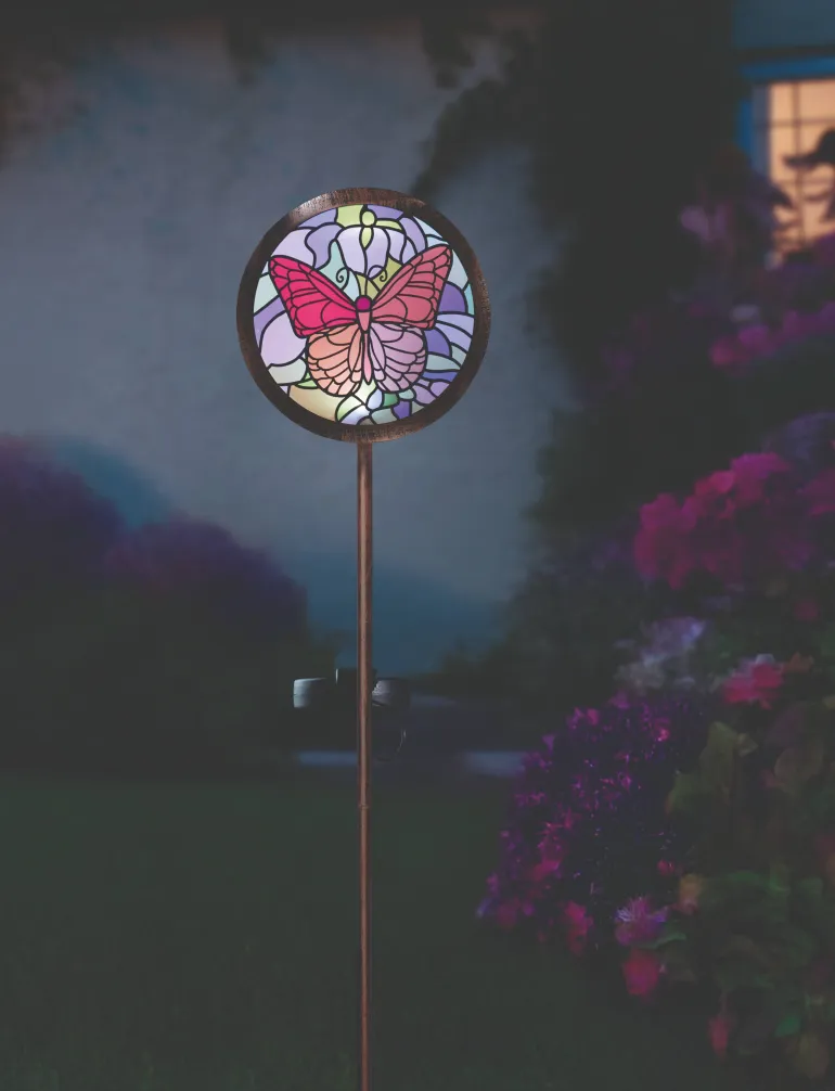Balise solaire Tiffany Papillon effet vitrail