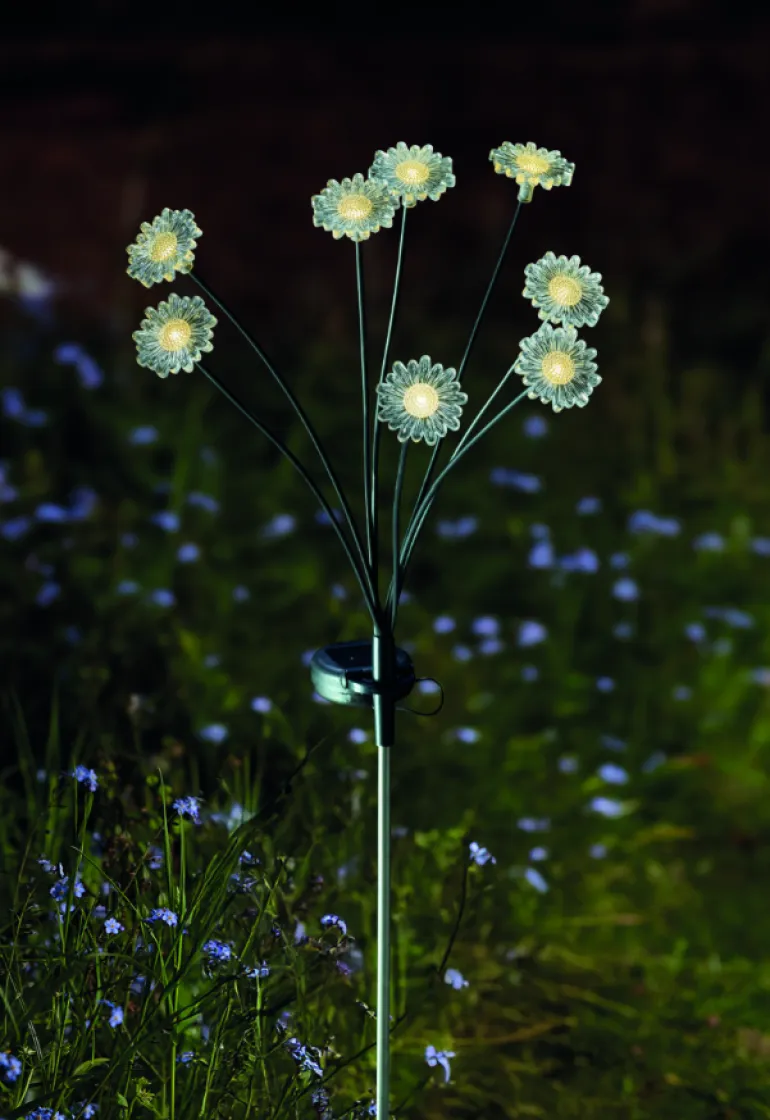 Balise solaire 8 tiges Fleurs Blanc chaud