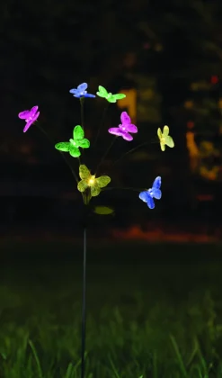 Balise solaire 8 tiges Papillons Multicolores