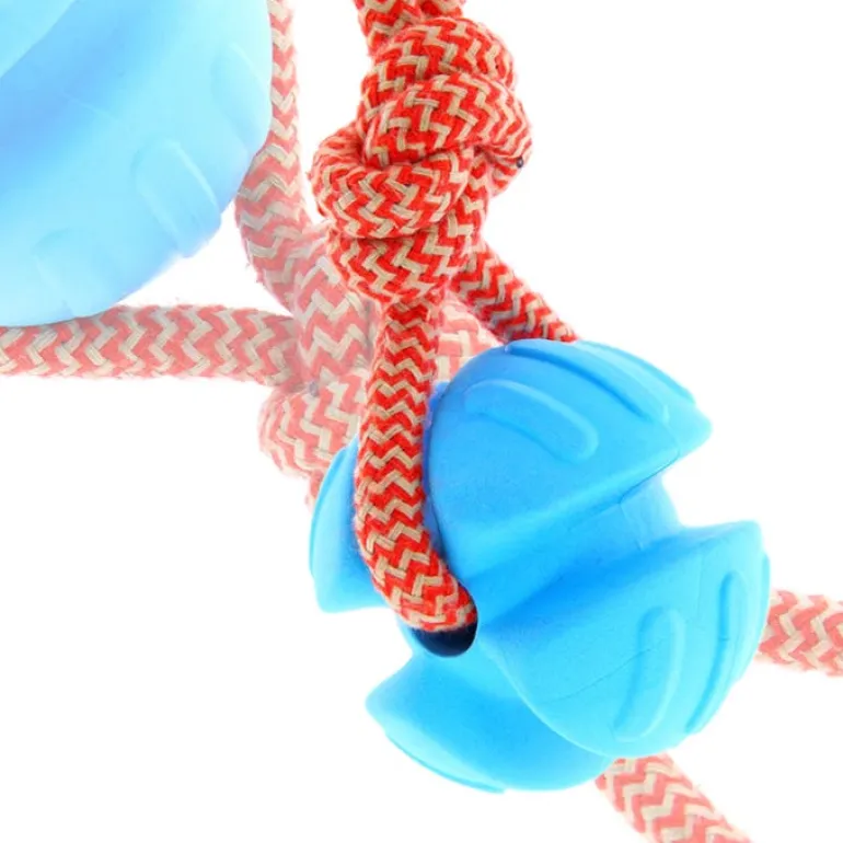 Balle à lancer bleue avec corde 30 cm