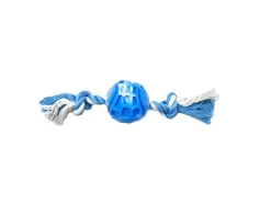 Balle TPR texturée bleue avec corde bicolore pour chien ANKA