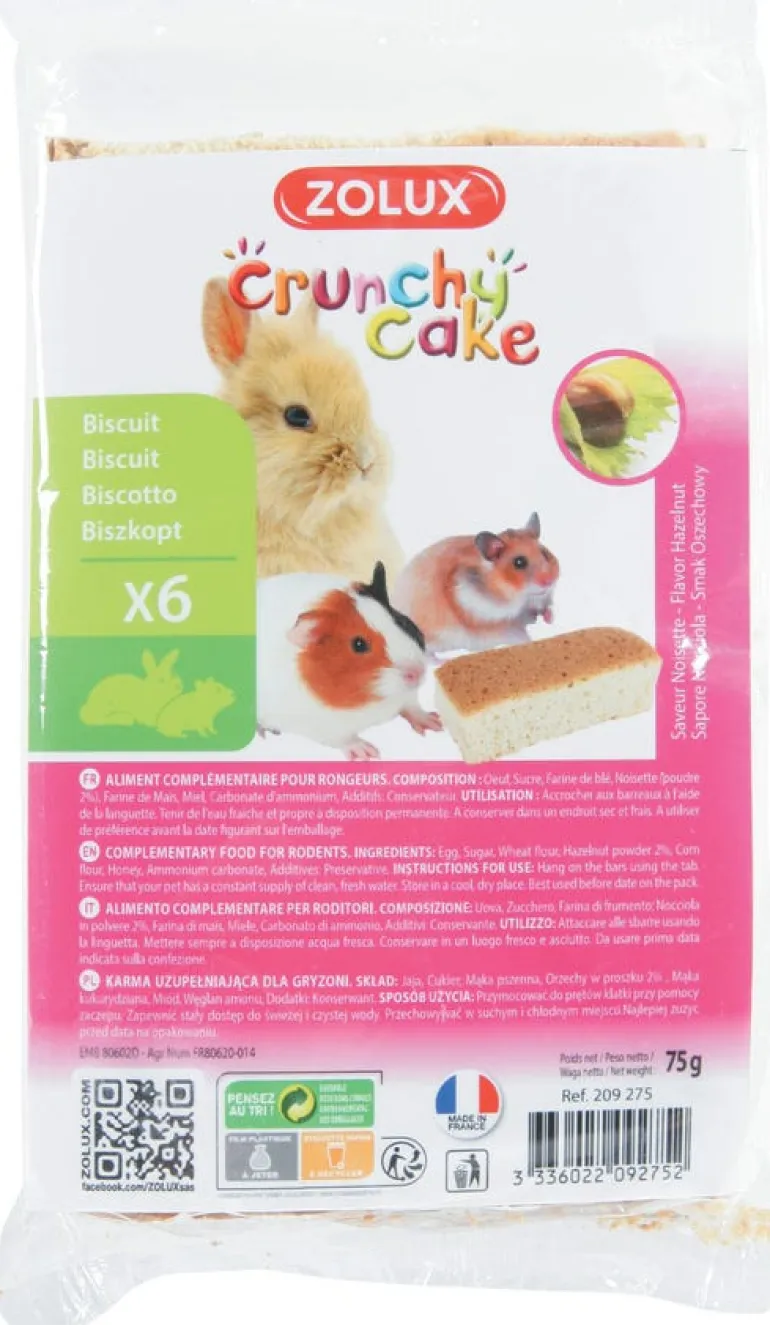 Biscuit crunchy cake noisette 75g ZOLUX (x6)