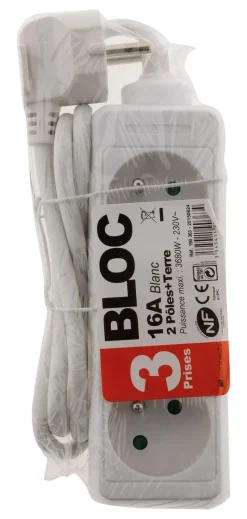 Bloc multiprise 3xprises 2P+T 16A HO5VV-F 3G1 1m 3680W