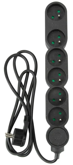 Bloc mutiprise avec interrupteur 6 prises 3G1 1,5m noir
