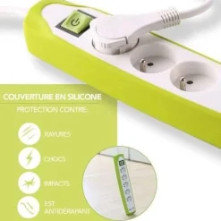 Bloc 3 prises et 2 USB blanc vert