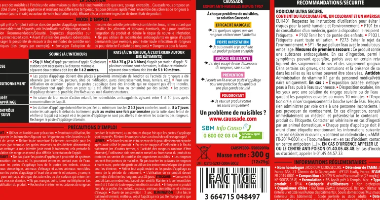 Bloc pâte rats et souris Flocoumafen 300g CAUSSADE