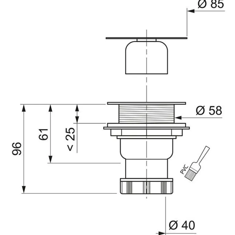 Bonde de douche Ø60mm sortie verticale WIRQUIN