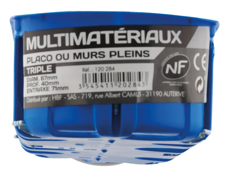 Boîte encastrement triple multimatériaux 67x40mm entraxe 71