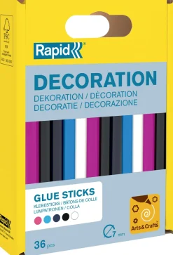 Boîte de 36 bâtons de colle colorés Ø7 x 90mm RAPID