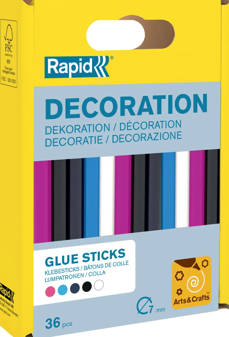 Boîte de 36 bâtons de colle colorés Ø7 x 90mm RAPID