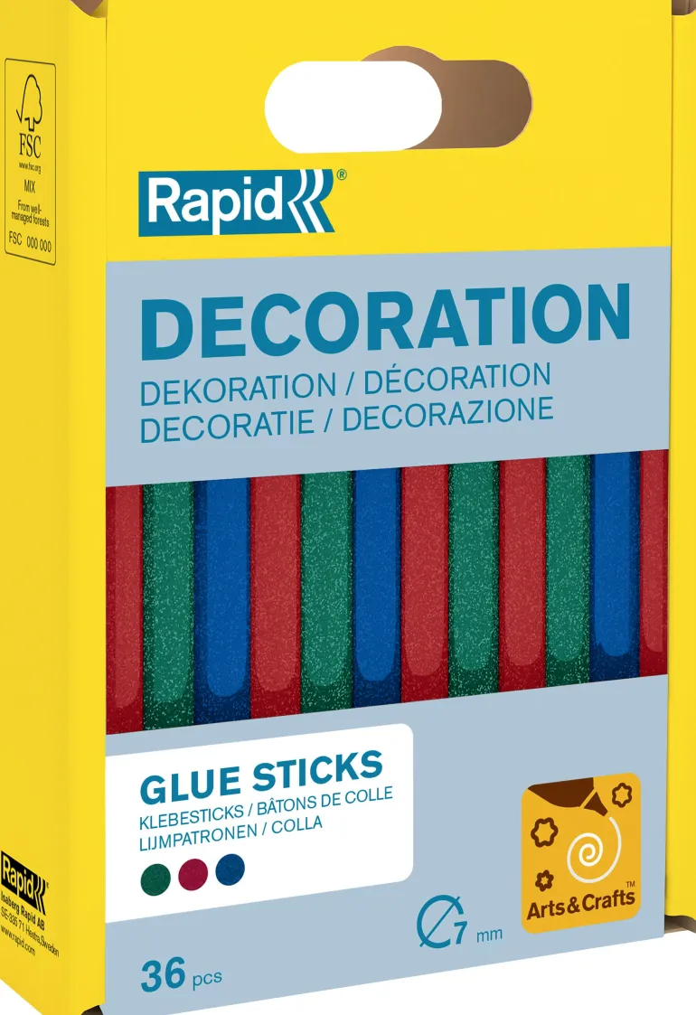 Boîte de 36 bâtons de colle pailletés Ø7 x 90mm RAPID