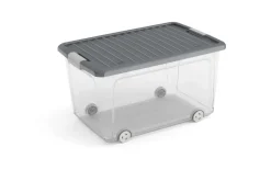 Boîte de rangement avec roulettes et couvercle 50L