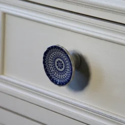 Bouton conique Ø44 mm céramique décor bleu x2