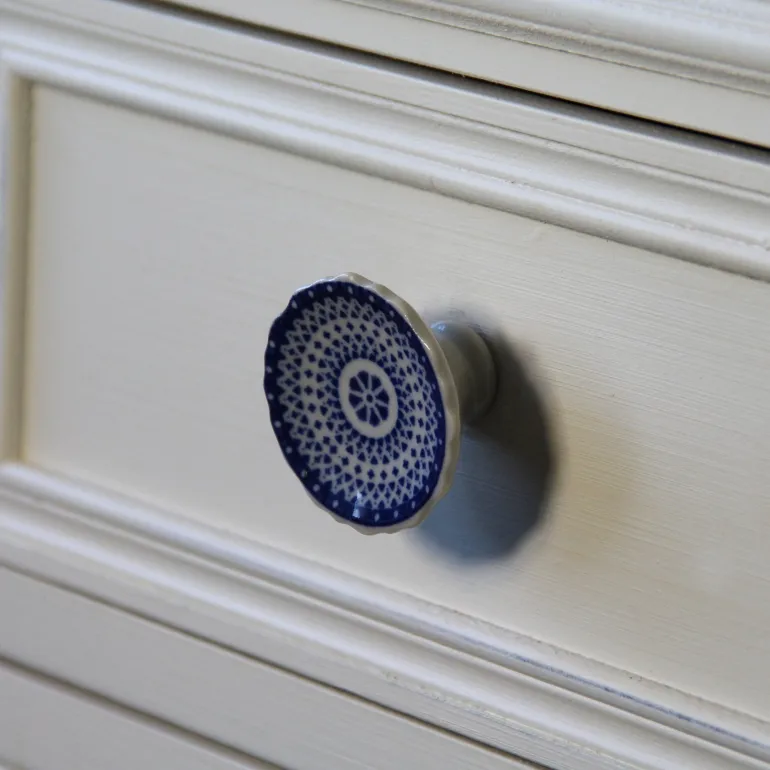 Bouton conique Ø44 mm céramique décor bleu x2