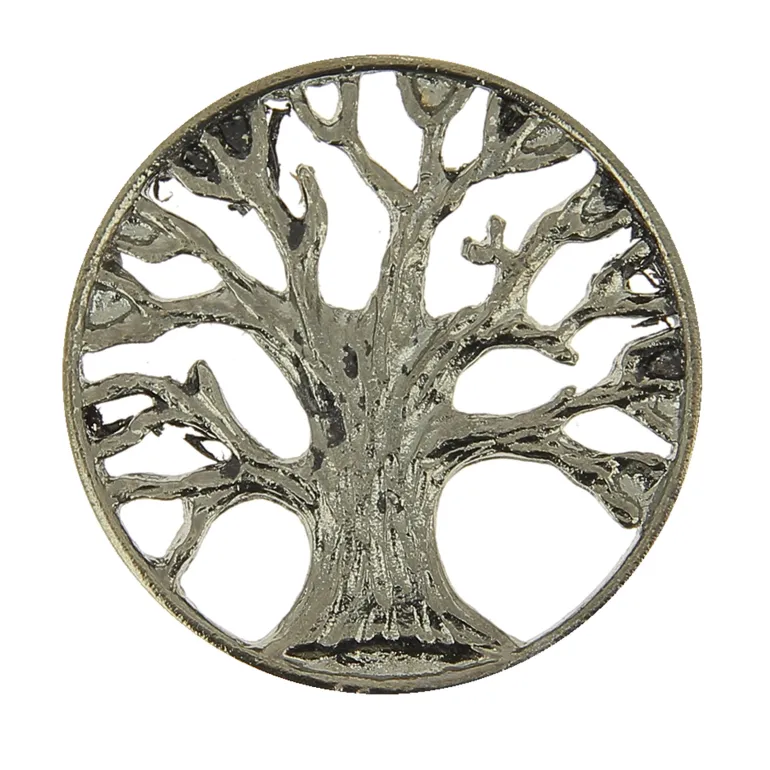 Bouton rond plat Ø40 mm arbre de vie en métal vieux fer x2