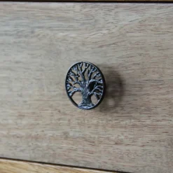 Bouton rond plat Ø40 mm arbre de vie en métal vieux fer x2