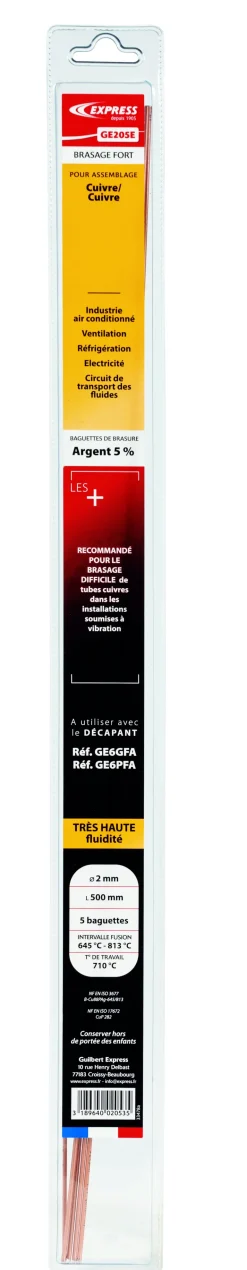 Brasure Argent 5% très haute fluidité Ø2 mm 500 mm (x5)