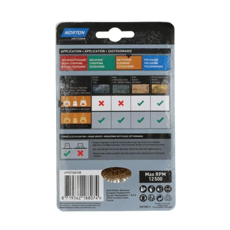 Brosse Ø75 meuleuse angle, coupe ondulé, acier/laiton NORTON