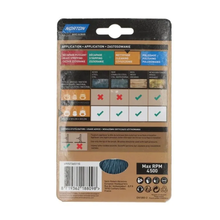 Brosse Ø75 pour perceuse, circulaire nylon bleu NORTON