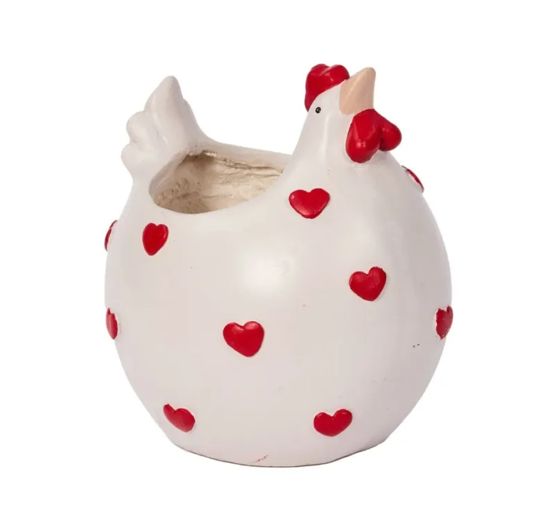 Cache Pot forme Poule blanche avec coeurs