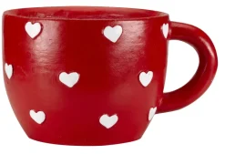 Cache-pot forme Tasse à café rouge avec coeurs