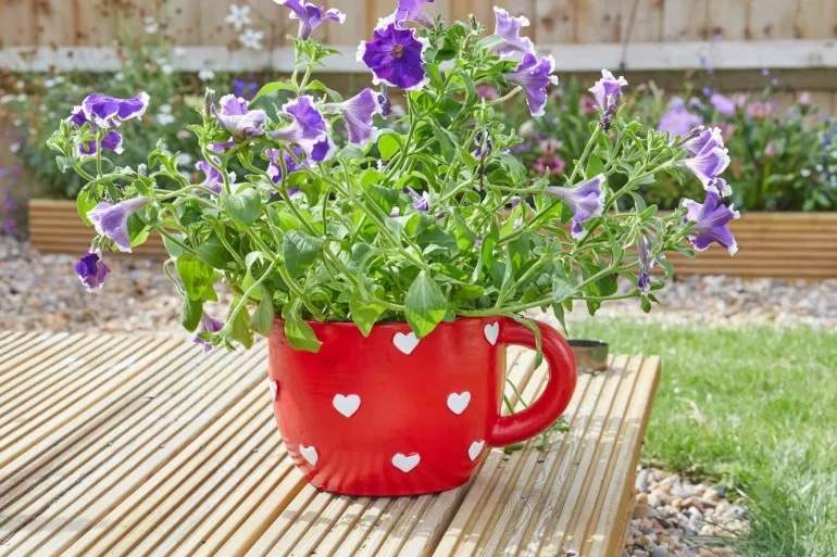 Cache-pot forme Tasse à café rouge avec coeurs