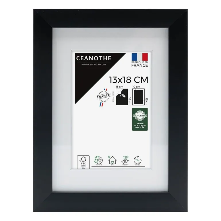 Cadre rectangulaire 13x18 cm Milan noir
