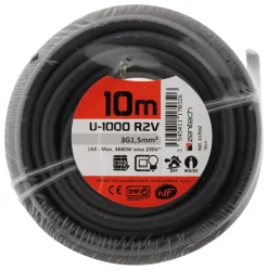 Câble rigide U1000R2V - 3G1,5mm² noir 10m