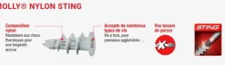 Chevilles sans-perçage nylon sting plugs 25mm (x10)