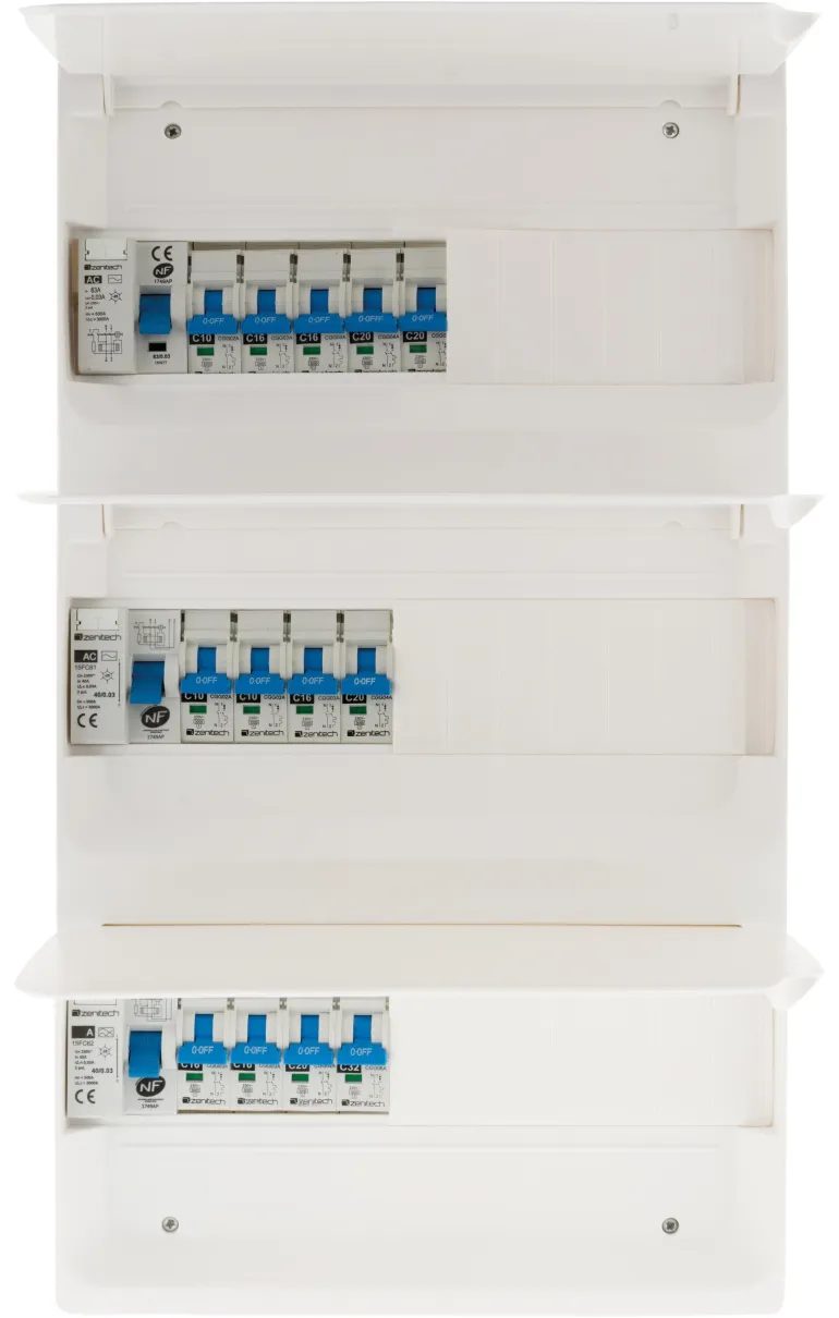 Coffret 3 rangées 39 modules 13 disjoncteurs + 3 interrupt.